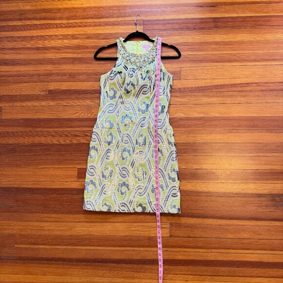 Lilly Pulitzer Chartreuse Fancy Occassion Mini Dress w/Beads and Sparkly Thread - Picture 7 of 12